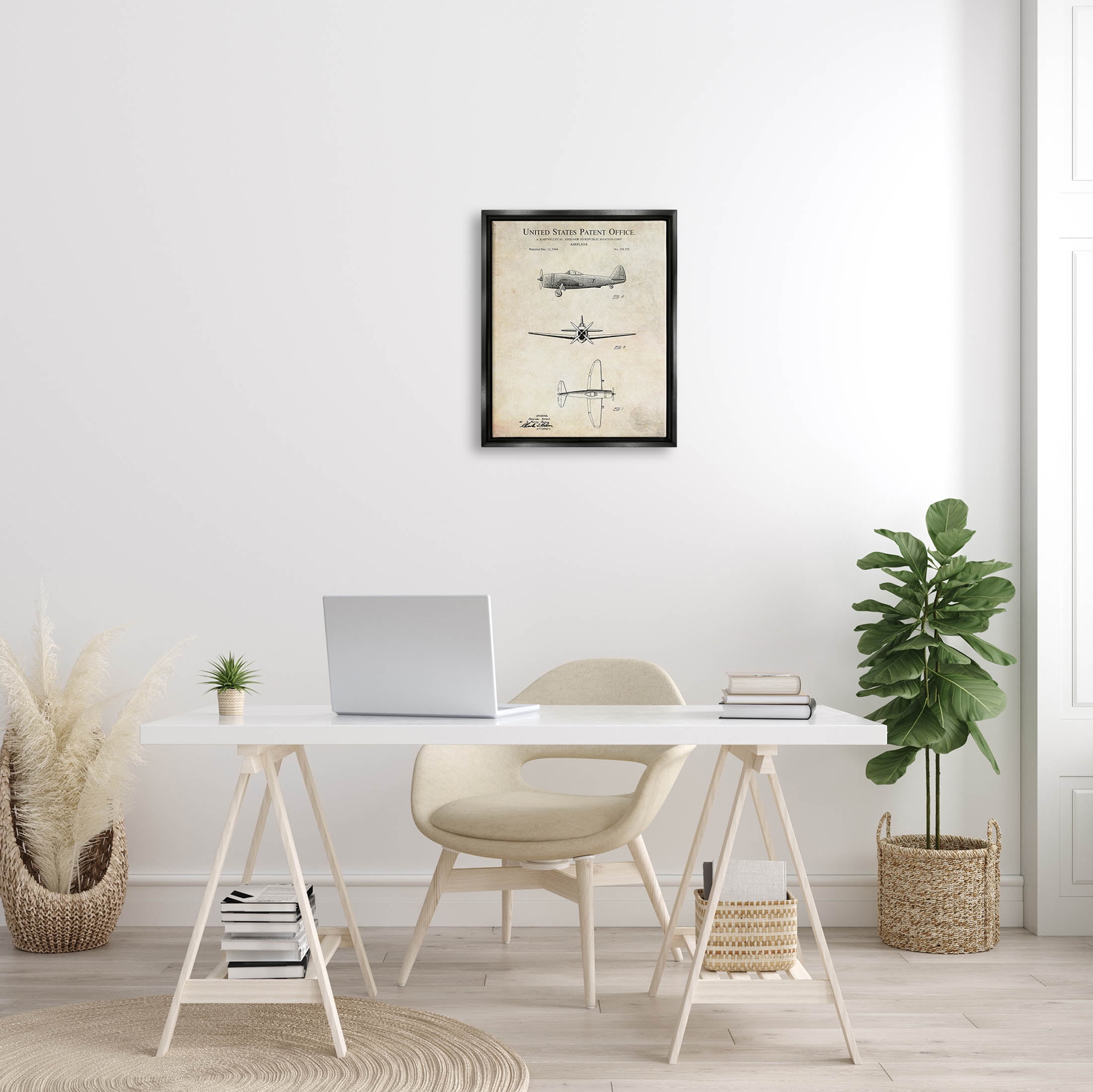 Stupell Industries Vintage Aircraft Diagram Chart Graphic Art Jet Black Floating Framed Canvas Print Wall Art, Design by Karl Hronek