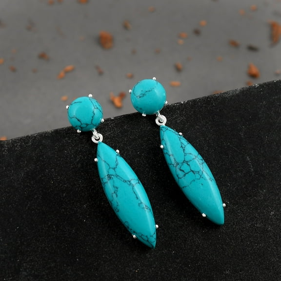 Femme Jam 925 Sterling Silver Natural Turquoise Gemstone Designer Dangle Drop Earrings for Women