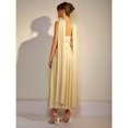 thumbnail image 2 of Light Yellow Womens Strapless Ruched Maxi Dress With Flowing Cape Detail, 2 of 7