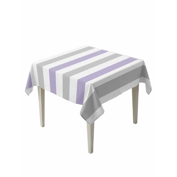 Purple Grey Stripe Table Cloth, Modern Farmhouse Vertical Striped Waterproof Tablecloth for Square Tables, Reusable Washable Fabric Table Cover for Restaurant Kitchen Dining Tables 60"x60"
