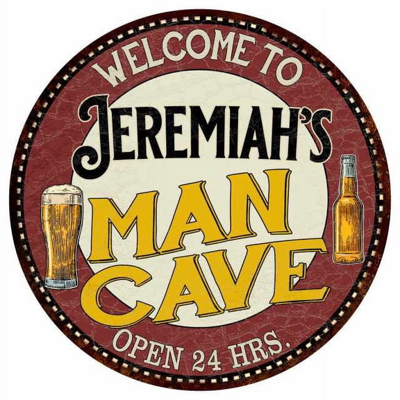 Jeremiah's Man Cave 14" Round Metal Sign Kitchen Bar Wall Decor 100140035471