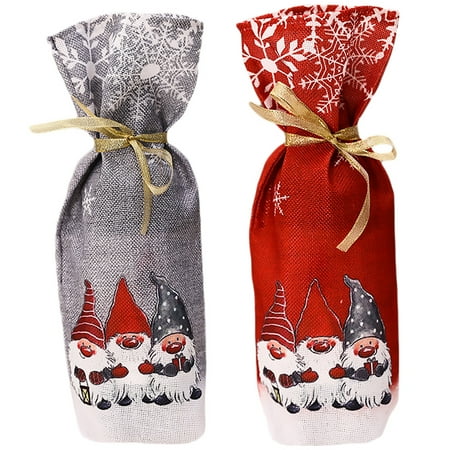 

2Pcs Christmas Themed Red Wine Bottle Cover Desktop Bottle Bag Party Supplies