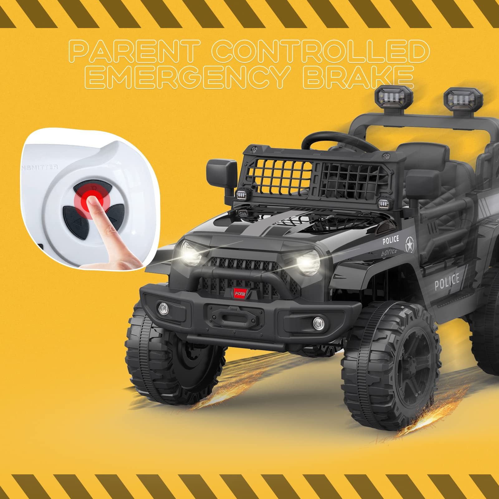 Ride on Truck Car 12V Kids Electric Mini Jeep with Remote Control Spring Suspension, LED Lights, Bluetooth, 2 Speeds (Black)