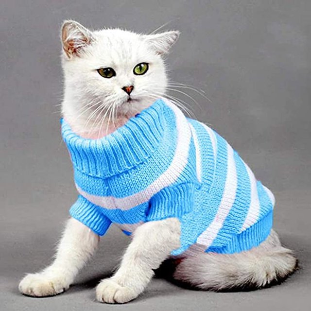 Suéteres para gatos Suéter de gatito para gatos Prendas de punto, Ropa para perros pequeños y gatitos, macho y hembra, muy elástico, suave, cálido (L, azul)