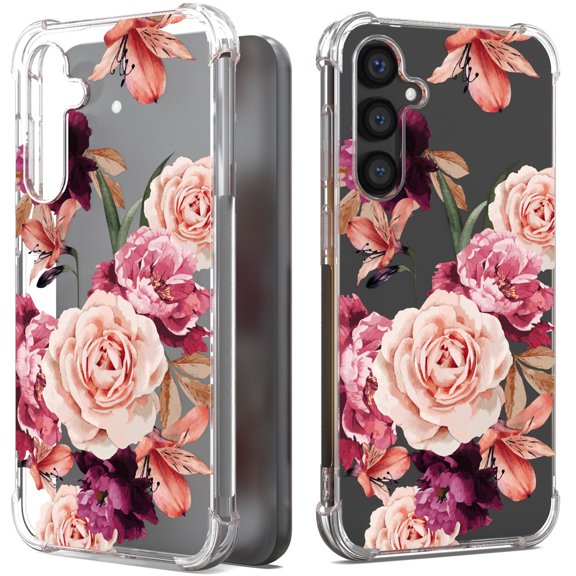 CoverON Phone Design For Samsung Galaxy S23 FE Case, Clear Flexible Soft Rubber Slim TPU Cover, Peony Flower