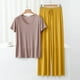 thumbnail image 4 of Conjunto de pijama de manga corta con cuello en V para mujer - Pantalones largos de poliéster y spandex, ropa de dormir ligera para verano, 4 of 4
