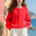 thumbnail image 6 of Women's Sweater Long Sleeve Crewneck Button Down Solid Chunky Knit Cardigan Outwear Red S, 6 of 9