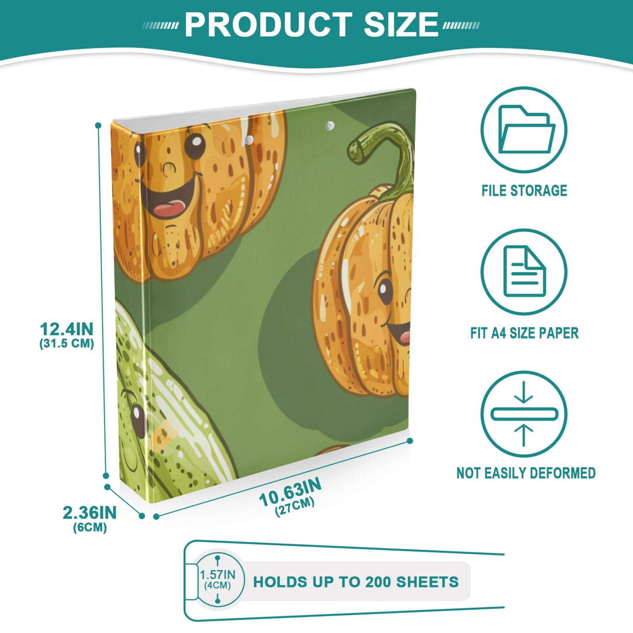 Pumpkins 3 Ring Binders 1.5 inch Hardcover File Folders with Interior Pockets A4 Size Organizer for School Office Hospital