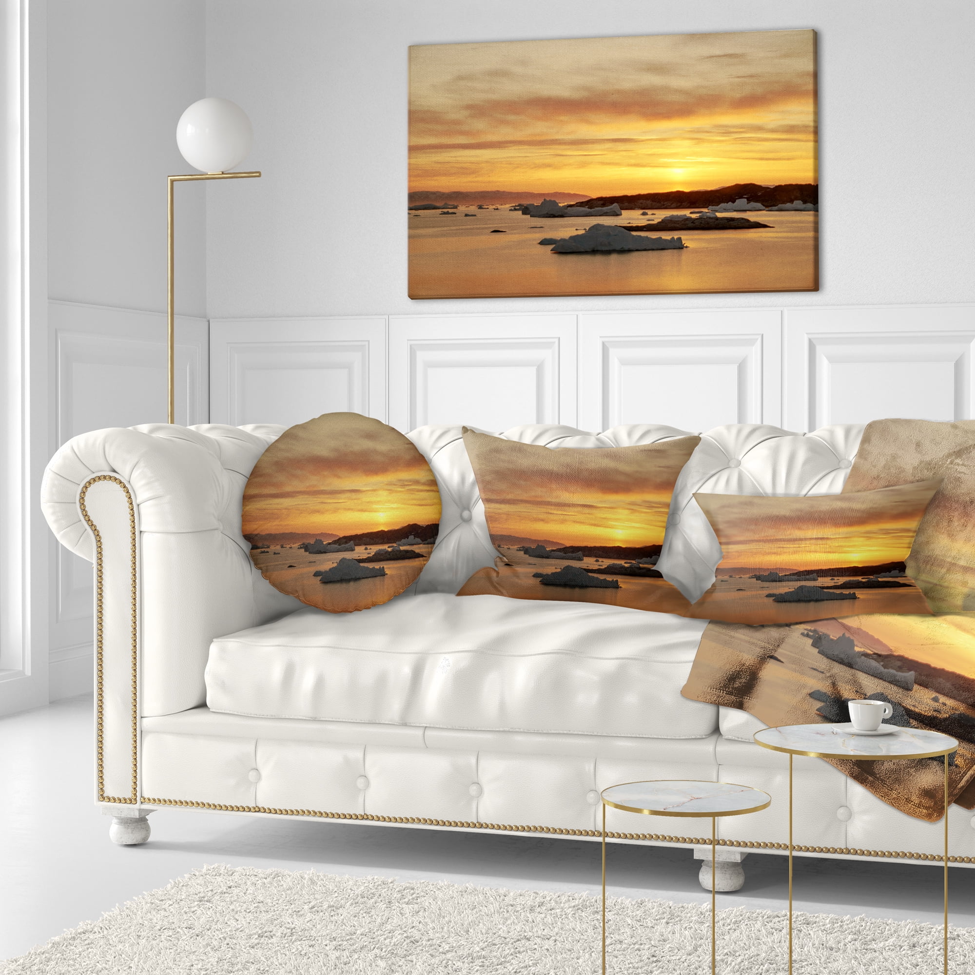 Designart Huge Icebergs on Arctic Ocean - Seascape Throw Pillow - 12x20