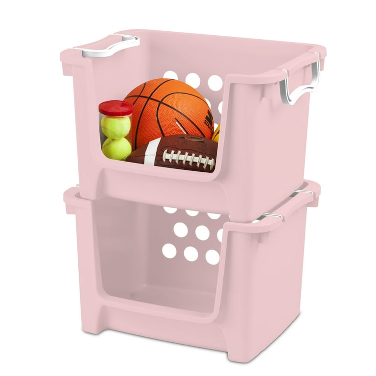 Your Zone Kids Open Front Stacking Toy Storage Bin with Handles, Pink -  Walmart.com