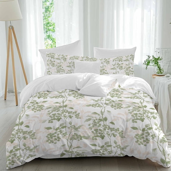 Queen 4 Piece Bedding Set Vintage Sage Green Plant Soft Breathable Duvet Cover and Pillowcase,Classic Nature Scenery Duvet Cover Set Washable Bed Sheets for Bedroom Dormitory Guest Room