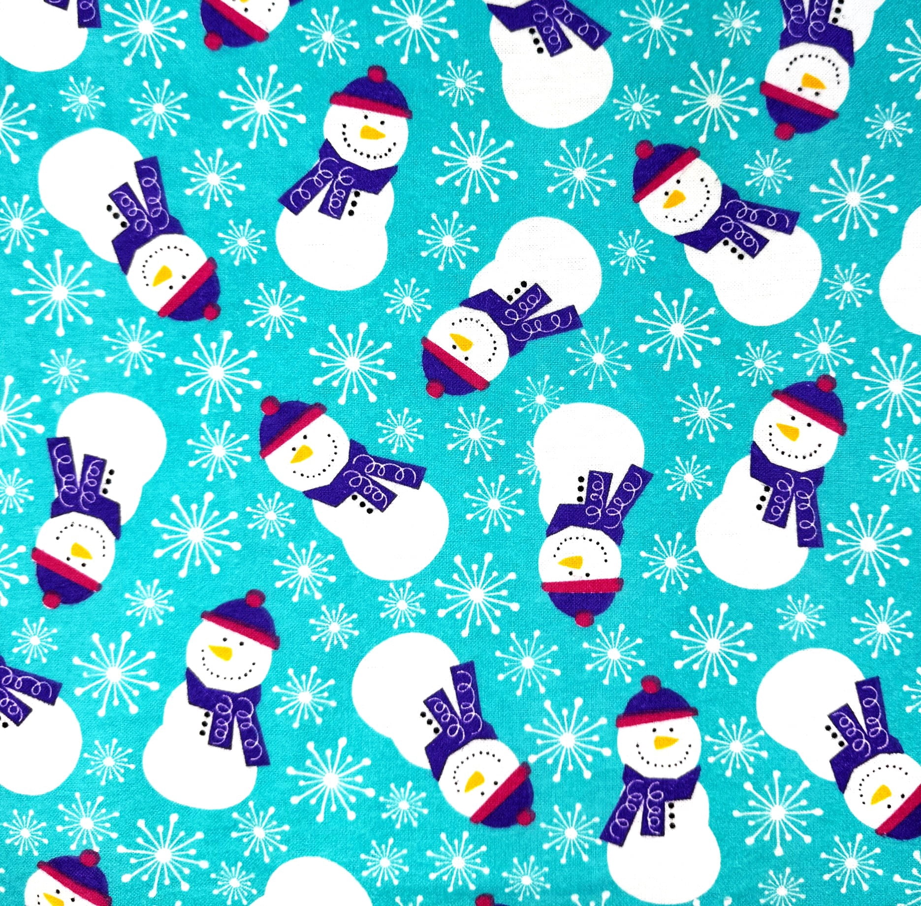 1 Yard - Happy Snowman & Snowflakes on Turquoise Blue Flannel Cotton Fabric (Great for Sewing, Craft Projects, Throw Pillows & More) 1 Yard X 44" Wide