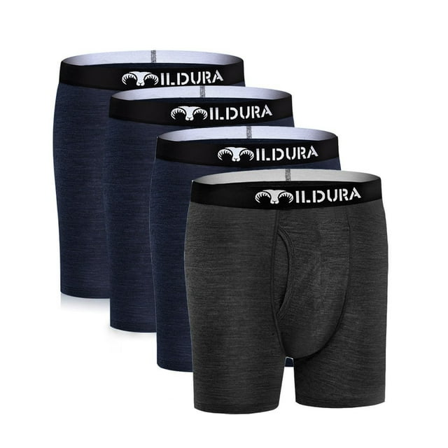 100% Merino Wool Boxer Brief Men Merino Wool Underwear Base Layer Merino Boxer Briefs Underpants Soft Moisture Breathable Comfy 4 Pack-Pack F L