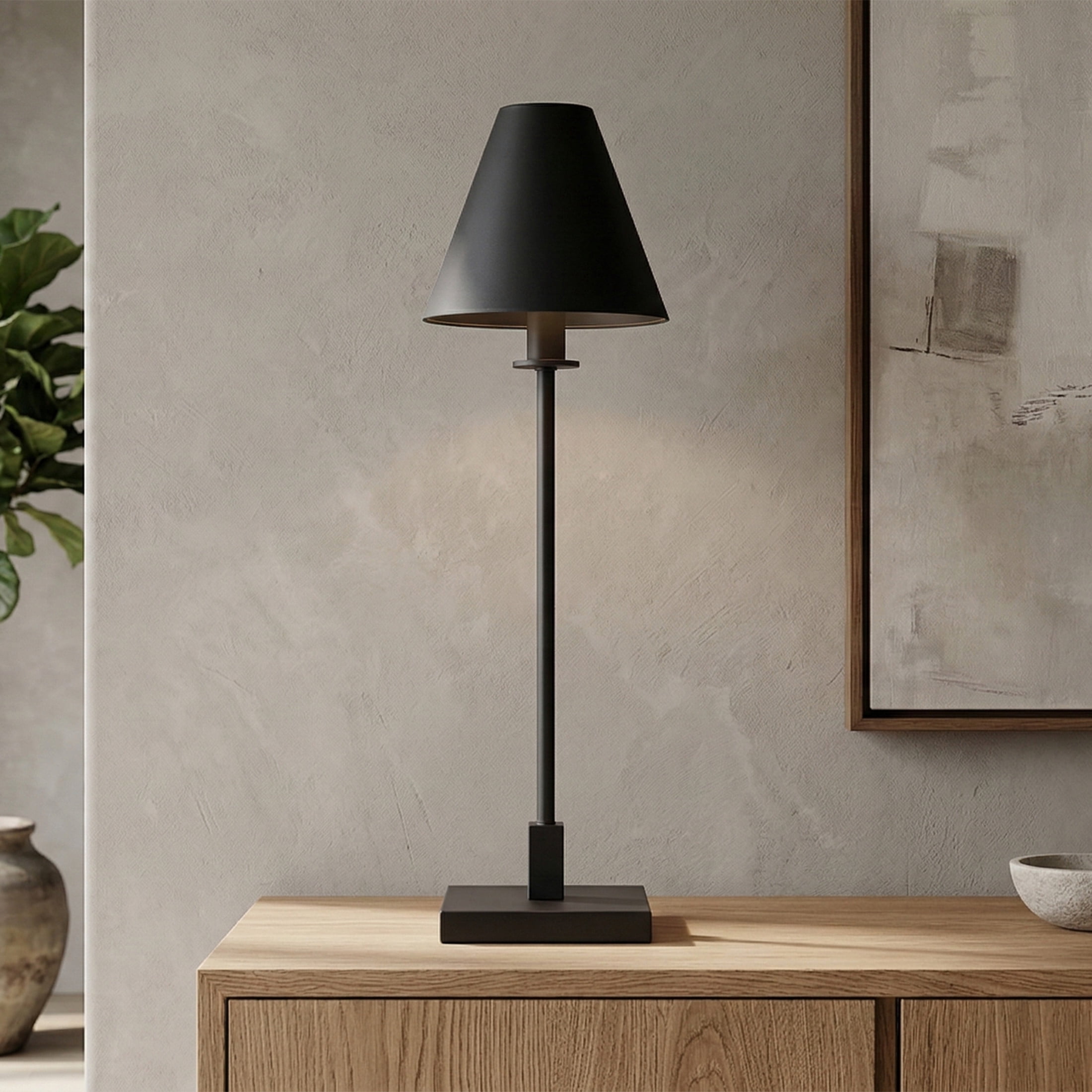 Evelyn&Zoe Clement 28" Modern Metal Table Lamp with Blackened Bronze Cone Metal Shade
