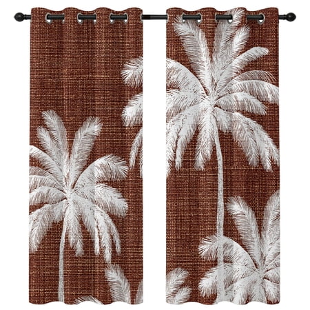 Brown Palm Trees Blackout Curtains 84 Inches Long Summer Beach Tropical Farmhouse Thermal Insulated Room Darkening Drapes with Grommets for Living Room 42 W x 84 L 2 Panels