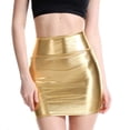 thumbnail image 2 of Women's Faux Leather Pencil Skirt, Solid Color Sexy Bodycon Mini Skirt, High Waist Club Skirt for Party, Night Out and Date,Gold,2XL, 2 of 6