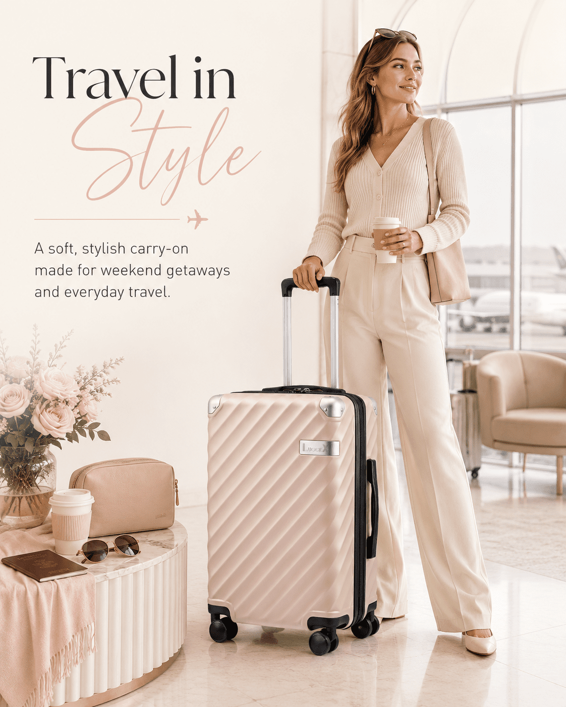 20" Carry-on Luggage Airline Approved, Polycarbonate Expandable Hardshell Suitcase,Pink