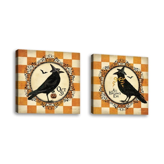 Set of 2 - Its A Crow II - Contemporary Fine Art Giclee on Canvas Gallery Wrap - wall décor - Art painting - 12 x 12 Inch - Ready to Hang