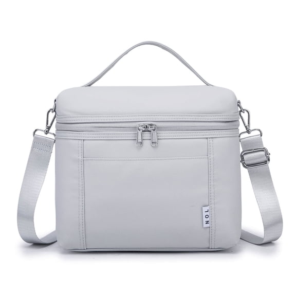 NOL Natural Organic Lifestyle Insulated Lunch Bags for Women Cooler Bag Lightweight Nylon Waterproof Lunch Box For Work (Gray White, Medium(normal))