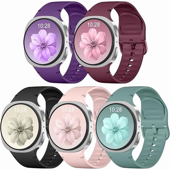 5 Pack Silicone Bands Compatible with Samsung Galaxy Watch 8 40mm 44mm/Galaxy Watch 8 Classic 46mm (2025), No Gap Soft Silicone Sport Waterproof Replacement Strap Women Men