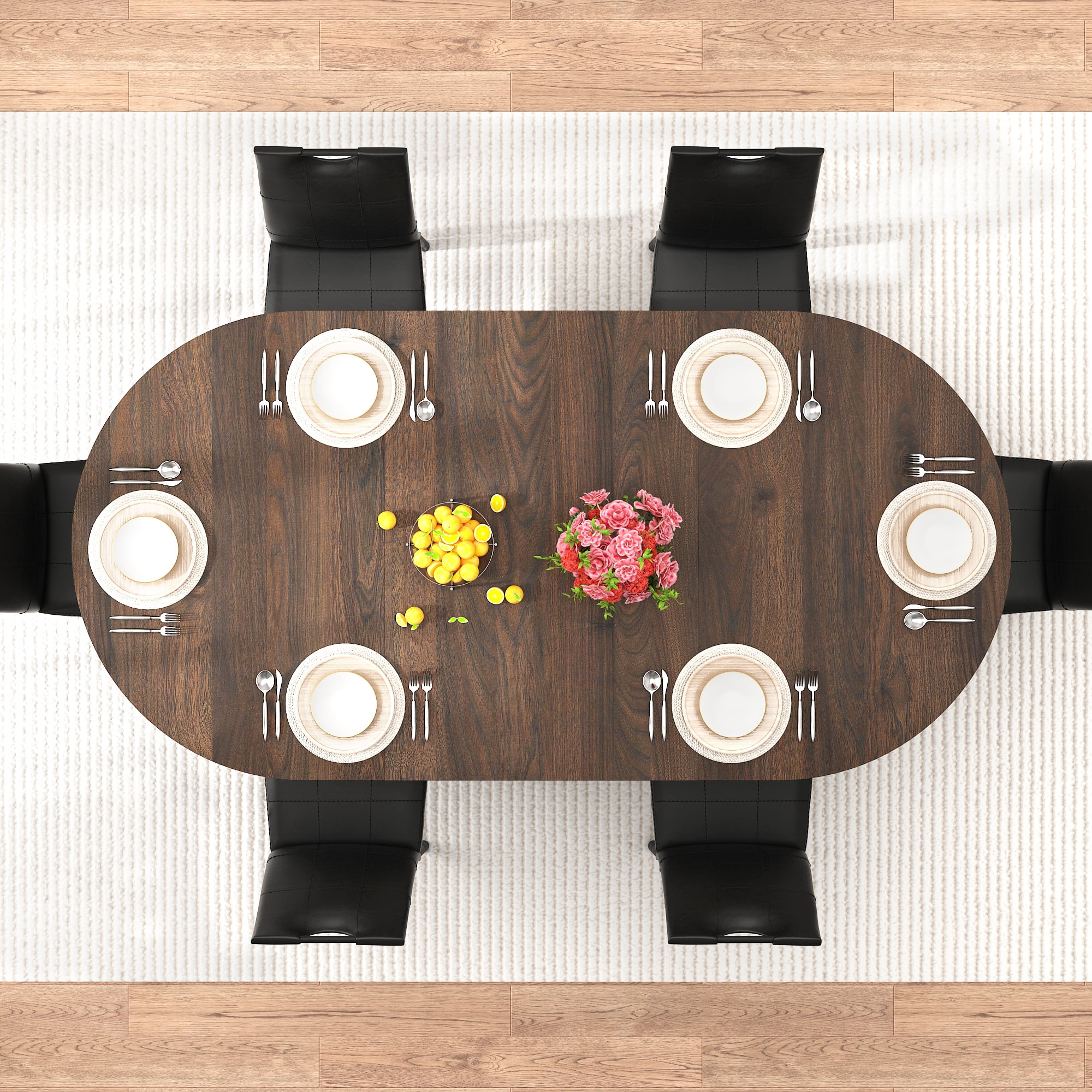 Blotout 70.9 Inch Oval Wood Strip Base Dining Table for 6-8 People,Modern Farmhouse Table for Kitchen & Dinner & Reception Room