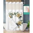 thumbnail image 2 of No Hook Shower Curtains with Snap in Liner, Botanical Yellow Waterproof Fabric Shower Curtain, Spring Floral Watercolor Double Layers & See-Through Top Window Bathroom Curtains 54''x78'', 2 of 6