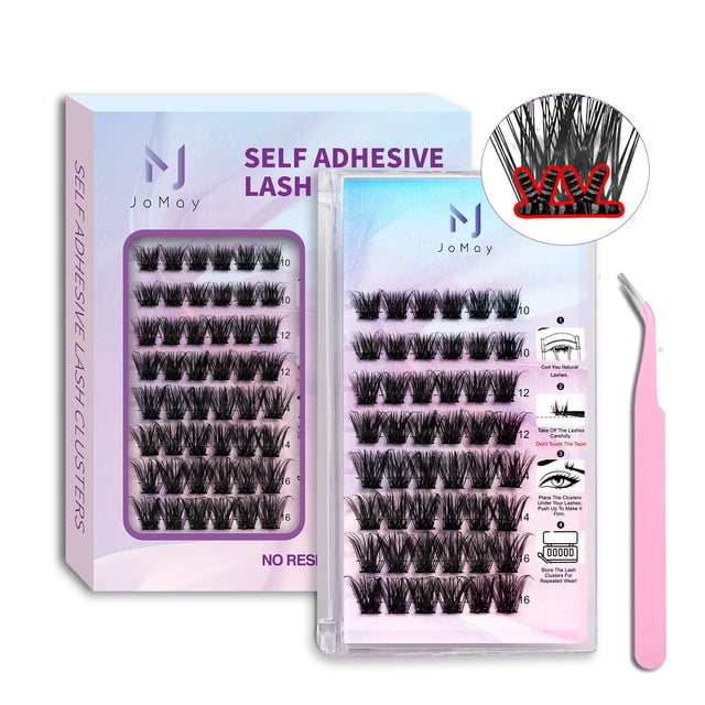 JoMay Kit de extensión de pestañas autoadhesivas 48 piezas Pestañas autoadhesivas D Curl Pestañas sin pegamento 10-16 Pestañas mixtas sin pegamento X04 Pestañas sin pegamento Pestañas autoadhesivas (X