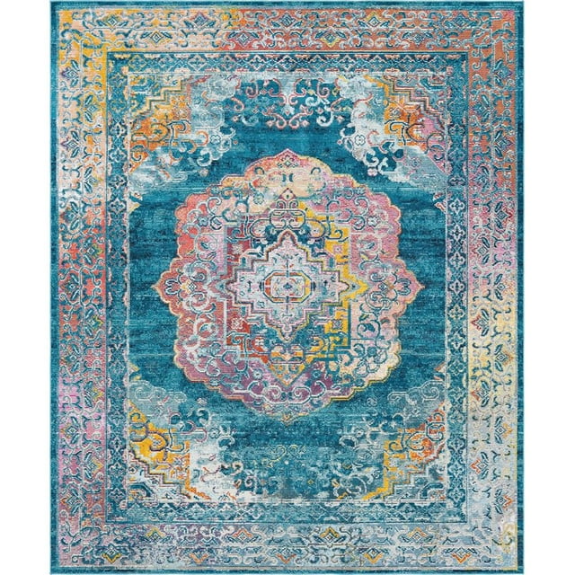 Unique Loom Charm High-Low Pile Modern Area Rug 8' x 10' Rectangle Teal/Ivory