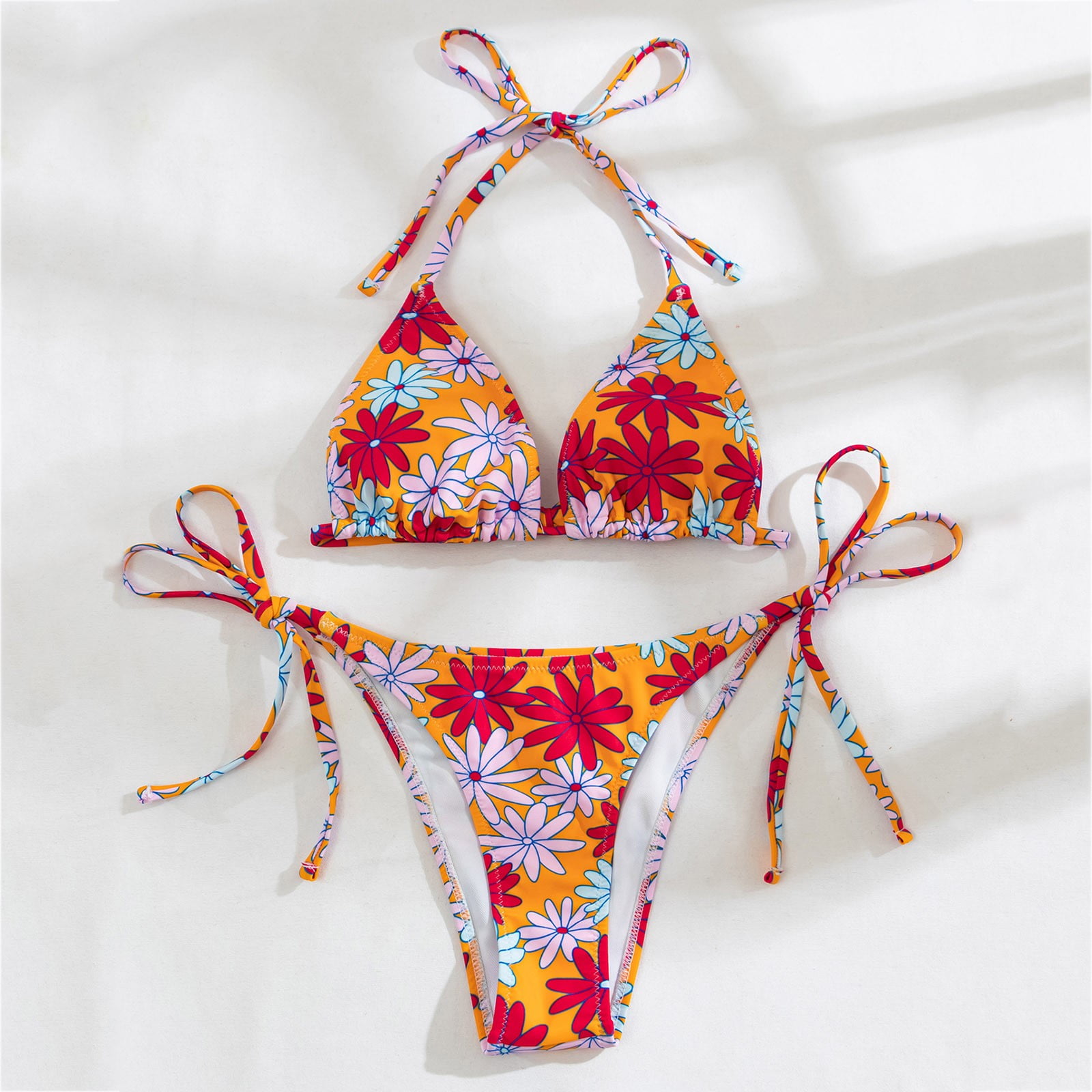 Aayomet Women Floral Print Triangle Tie Side Bikini Set Two Piece Swimsuits  Bikinis for Big Busted Women,Blue Small