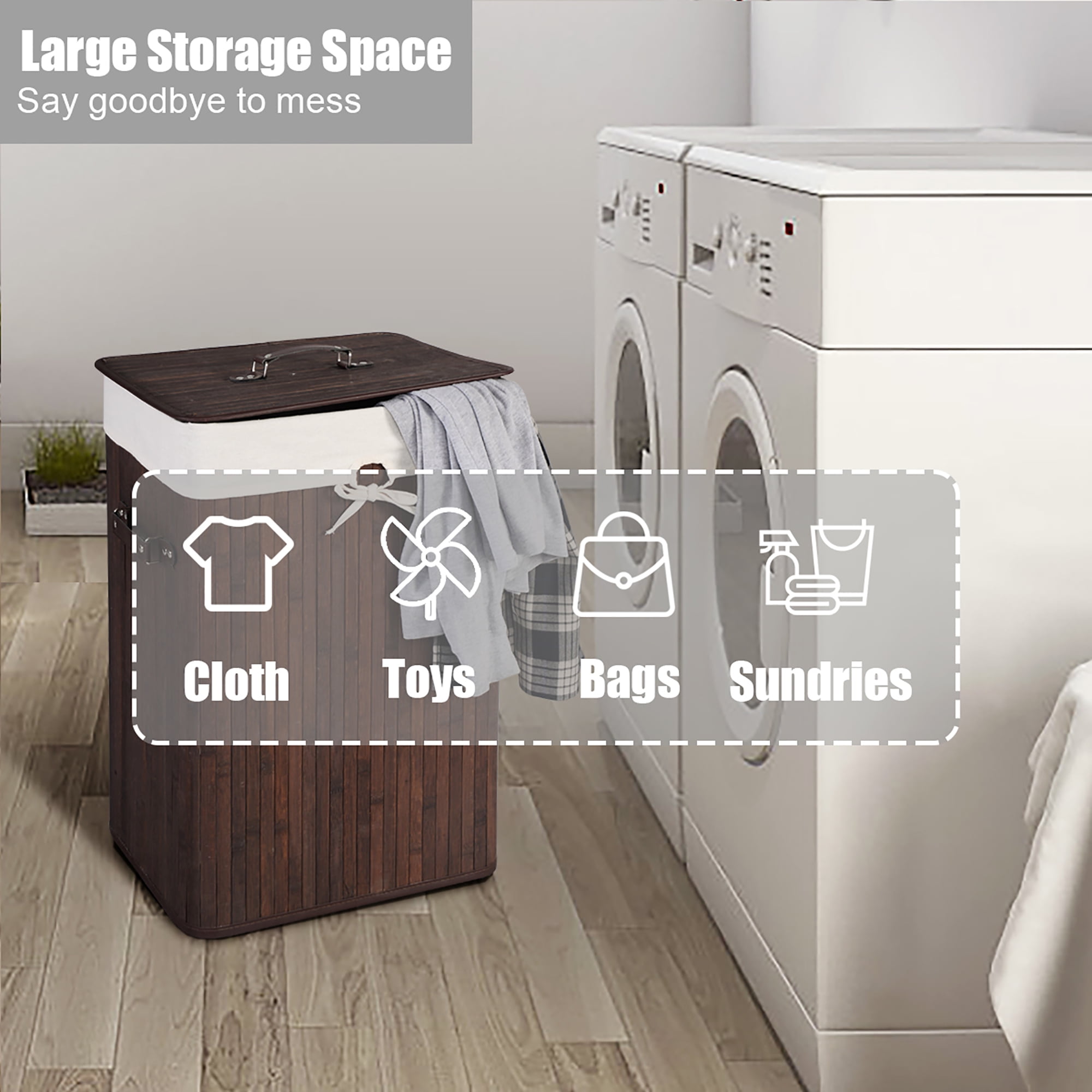 Costway Tall Portable Laundry Basket, Deep Brown & White