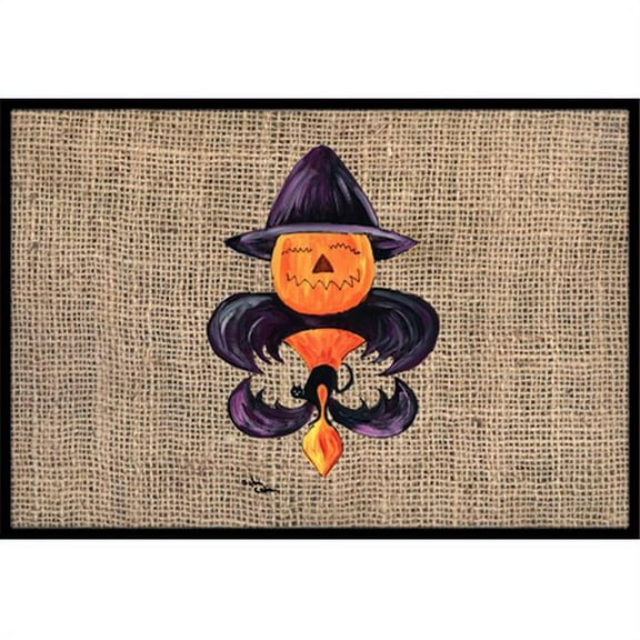 18 x 27 in. Halloween Pumpkin Bat Fleur De Lis Indoor & Outdoor Doormat