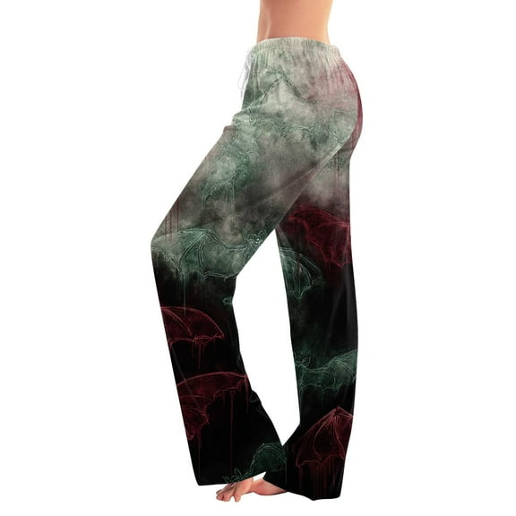 dGslk Women's Halloween Print Pants Full Length Long Trousers Sports Pants Drawstring Lounge Pants with Many Print, Soft Lightweight Pajama Bottoms for Sleepwear & Casual Wear Black L