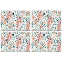 Pioneer Flower Floral Print Pattern Summer Placemats Table Placemats Set Of 4-Linen Kitchen Washable Placemats Table Mats 12x18 Inch Non-Slip Heat Resistant