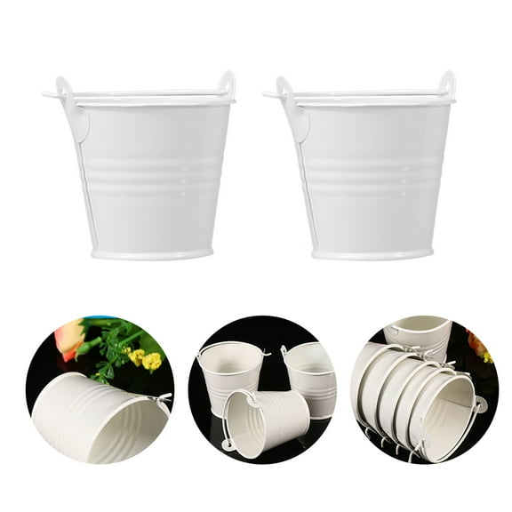 BESTOYARD 12Pcs White Metal Buckets with Handle Simple Iron Flower Pots for Home Decor