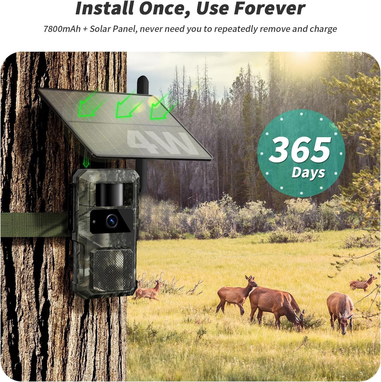 GMOX 4G LTE Cellular Solar Trail Camera, Wireless Game Hunting Camera with 10400mAh Battery, 950nm No Glow Night Vision, IP66 Waterproof, Leaf