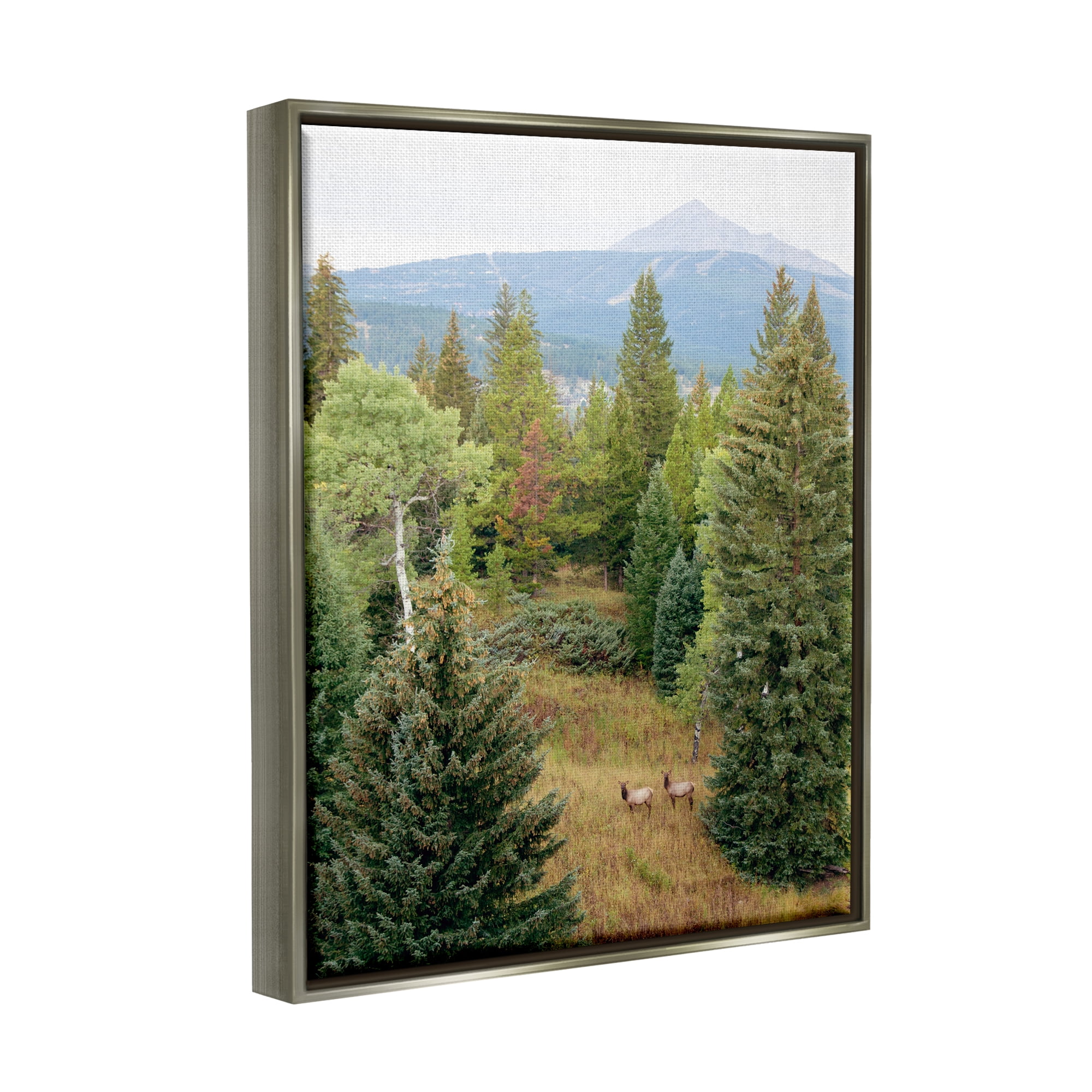 Stupell Lone Peak Mountain Deer Wildlife Landscape Photography Gray Floater Framed Art Print Wall Art