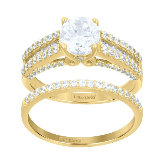 10kt 10k Yellow Gold Womens Cubic-Zirconia Duo Bridal Ring Set