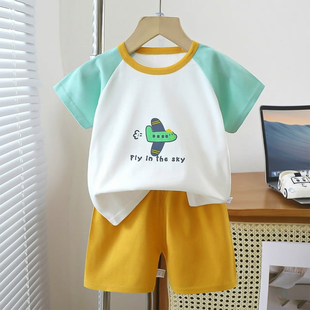 LSLJS Baby Summer Cute Printed Round Neck Short Sleeve Shorts Set Summer Clothes Kids Clothing Trendy 2024