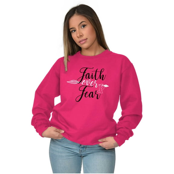 Breast Cancer Faith Over Fear Fight Women Crewneck Sweatshirt Brisco Brands S