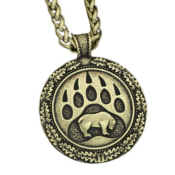 MayiaHey Bear Claw Circle Pendant, Viking Bear Head Necklace for Men, Roaring Bear Necklace Norse Bear Claw Jewelry, Punk Bear Head Animal Necklace Nordic Bear Claw Round Pendant Necklace