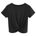 thumbnail image 1 of Haut Court d'Été pour Femme Uni à Manches Courtes, T-Shirt à devant Torsadé, Noir, M, 1 of 5