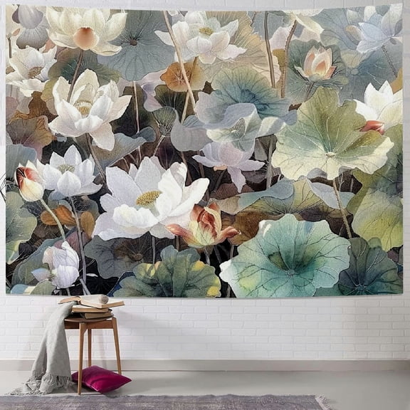 PRATYUS Lotus Flower Tapestry, Abstract Watercolor Floral Tapestry, Living Room Bedroom Wall Hanging for Home Decoration Painting