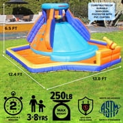 Sportspower Battle Ridge Inflatable Water Slide with Climbing Wall & Water Cannon, Kids Backyard Water Park with Blower, Outdoor Ages 3–8