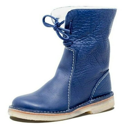 

Women Casual Lace-up Warm Snow Boots PU Leather Fleece Lined Low Heel Women Winter Shoes New