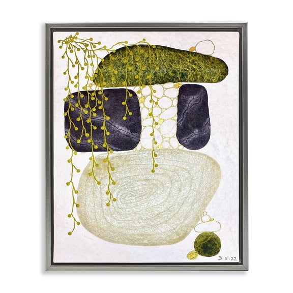 Stupell Industries Eclectic Botanical Mossy Rock Shapes Gray Floating Frame Canvas Art, 25 x 31, by Jocelyn Benford