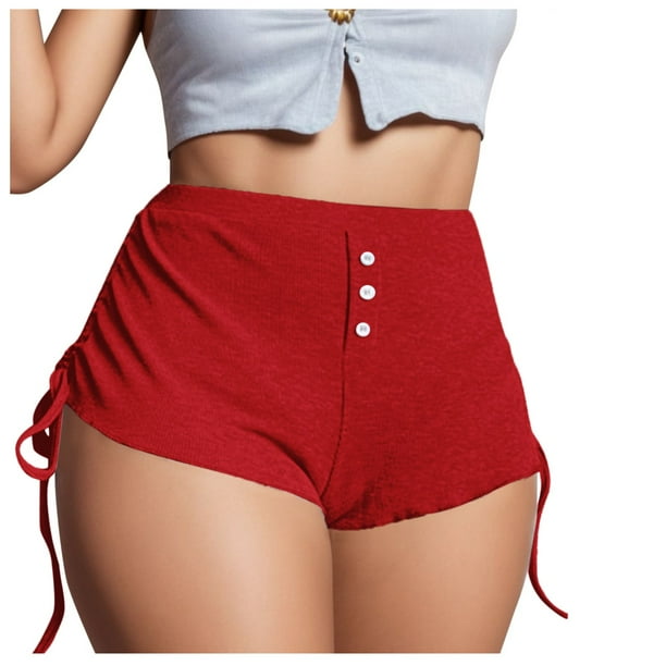 Pantalones cortos de verano informales de mujer: pantalones lisos con cordón y tirantes laterales sexys. Pantalones cortos de poliéster para hacer ejercicio o correr. Tallas S-XXXL.