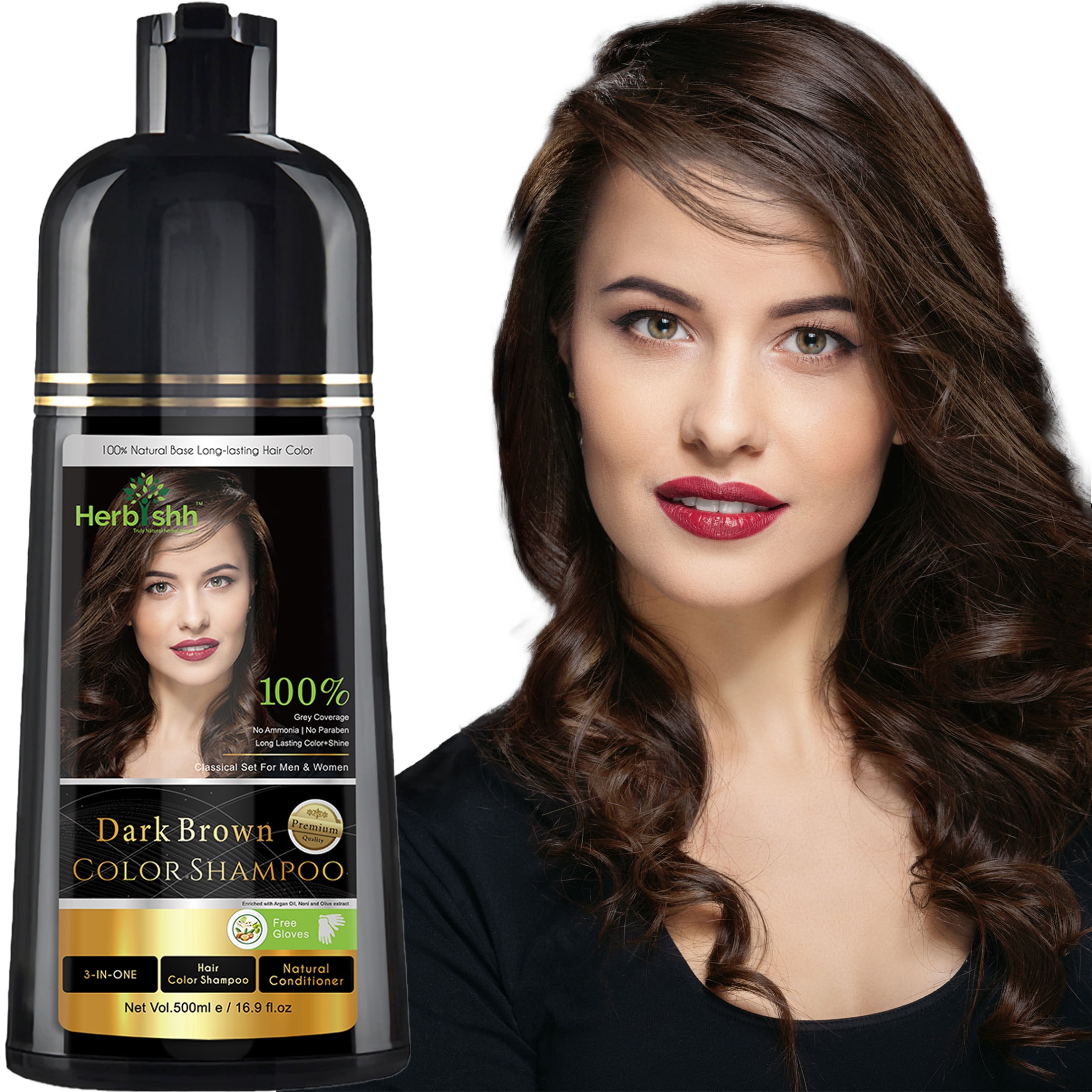 Herbishh Dark Brown Color Shampoo for Grey Hair – Ammonia-Free Hair Dye  Shampoo 