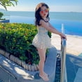 thumbnail image 6 of Shadoumai Girls One Piece Swimsuit Size 7-8 Ruffle Ruched Tankini Set Lightweight Contrasting Trim Ruffle Bathing Suit Swimwear with Cover Up Beach Skirt Stripe Double Straps, 6 of 8