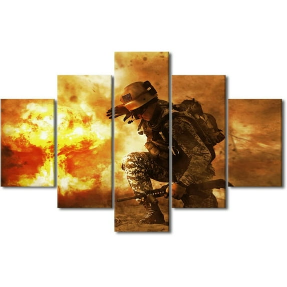 TISHIRON 5PCS Framed Canvas Wall Art Set,60"x32" US Military Soldier Canvas Art Decor