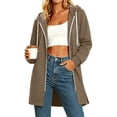 thumbnail image 5 of Fmbrln Womens Long Zip Up Hoodies Long Sleeve Solid Color Tunic Sweatshirt Fall Winter Drawstring Casual Outerwear Khaki L, 5 of 5